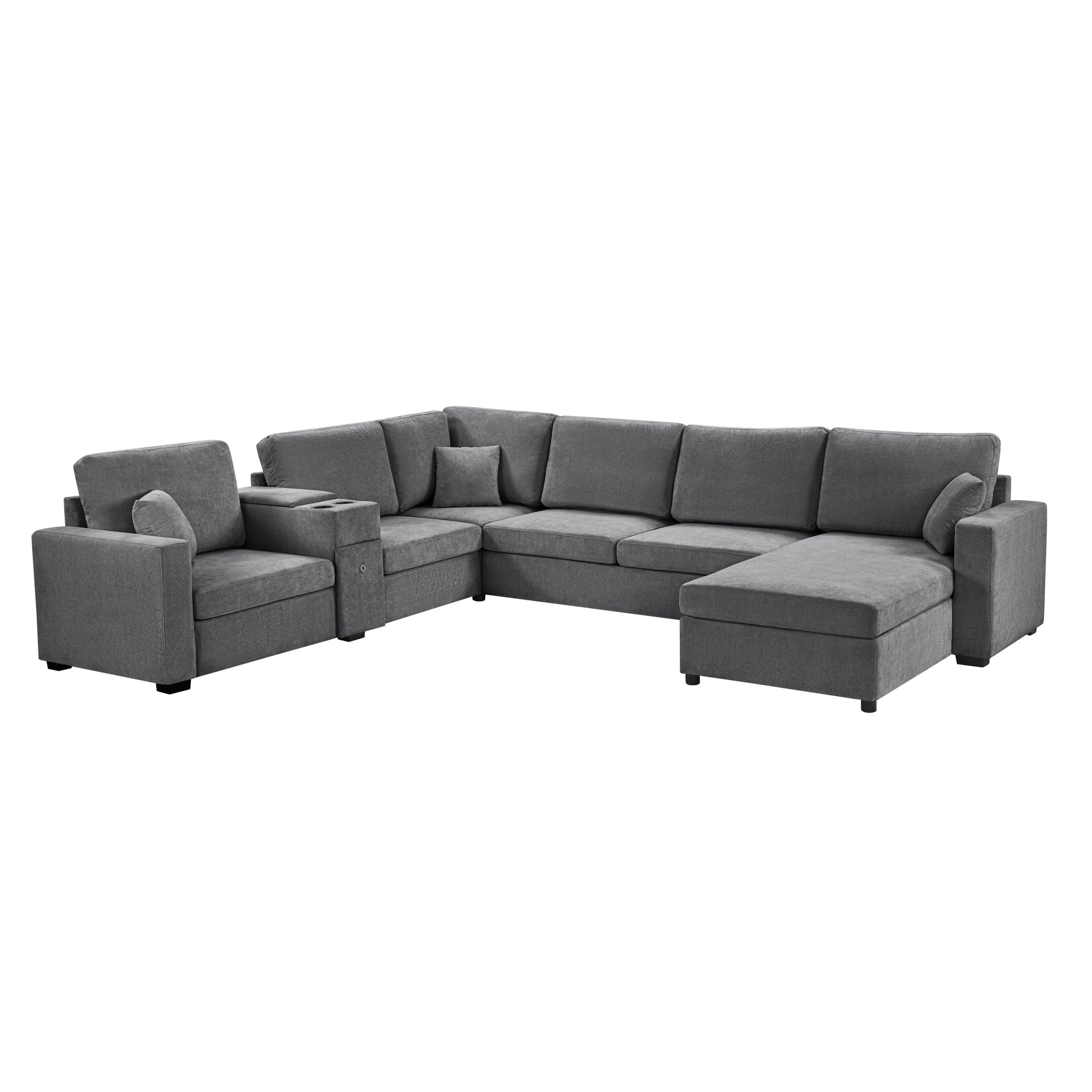 Modular 5 Seat U-Shape Sectional Sofa with Chaise Lounge, Cup Holders & Storage - Multiple Colors