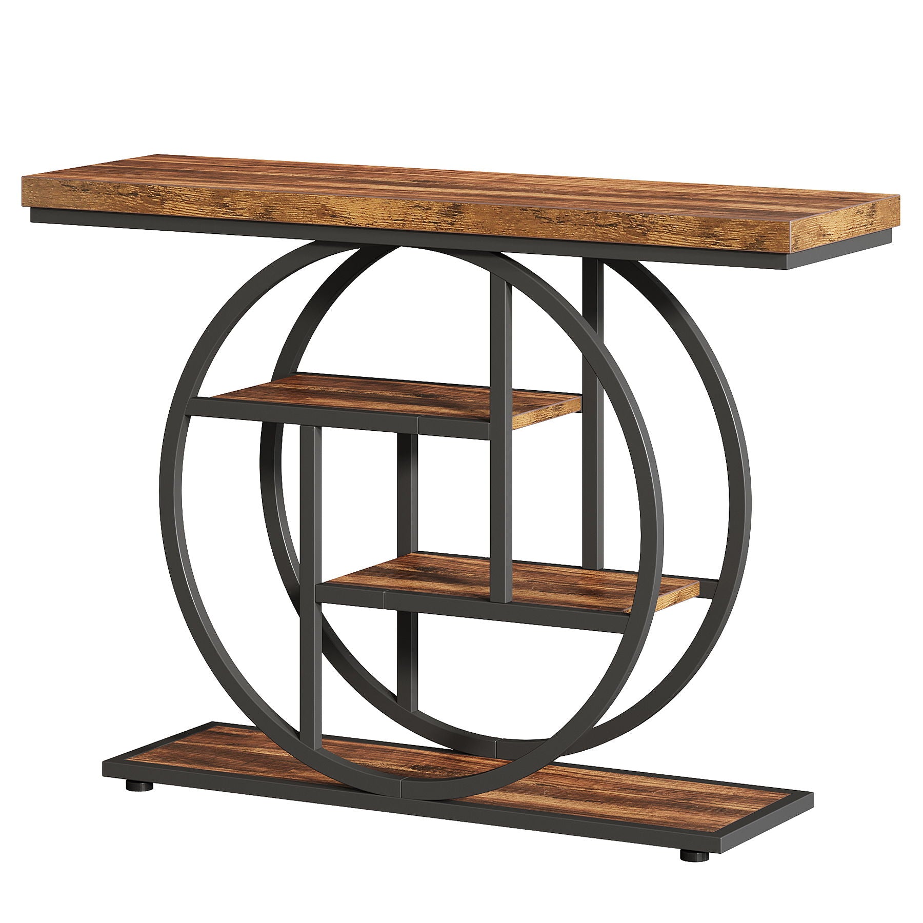 4 Tier Console Table with Metal Frame and Shelves - White, Dark Gray, Dark Brown