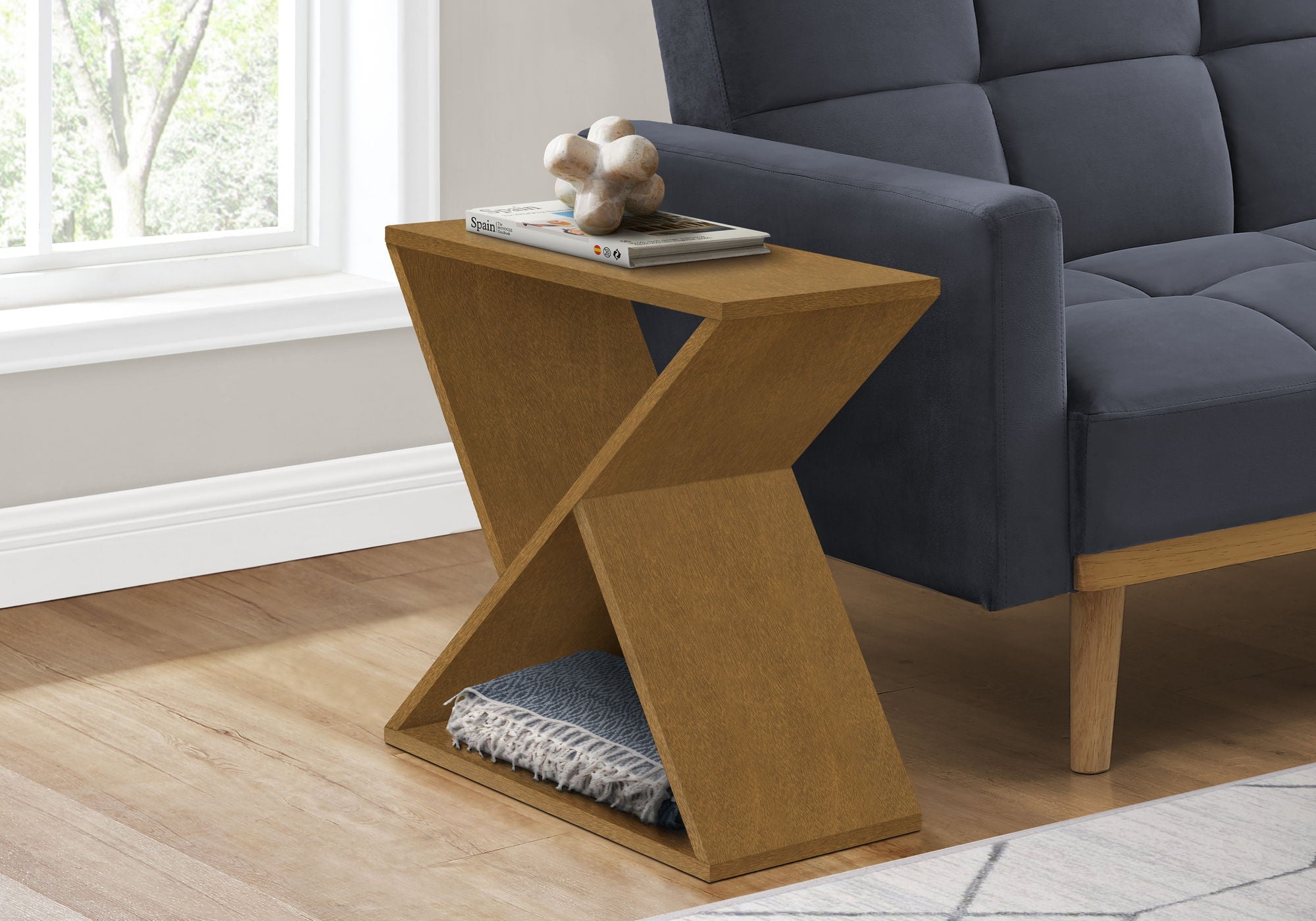 Contemporary Wood Accent Side Table with Storage Cubby - Dark Green, Light Brown, Gray