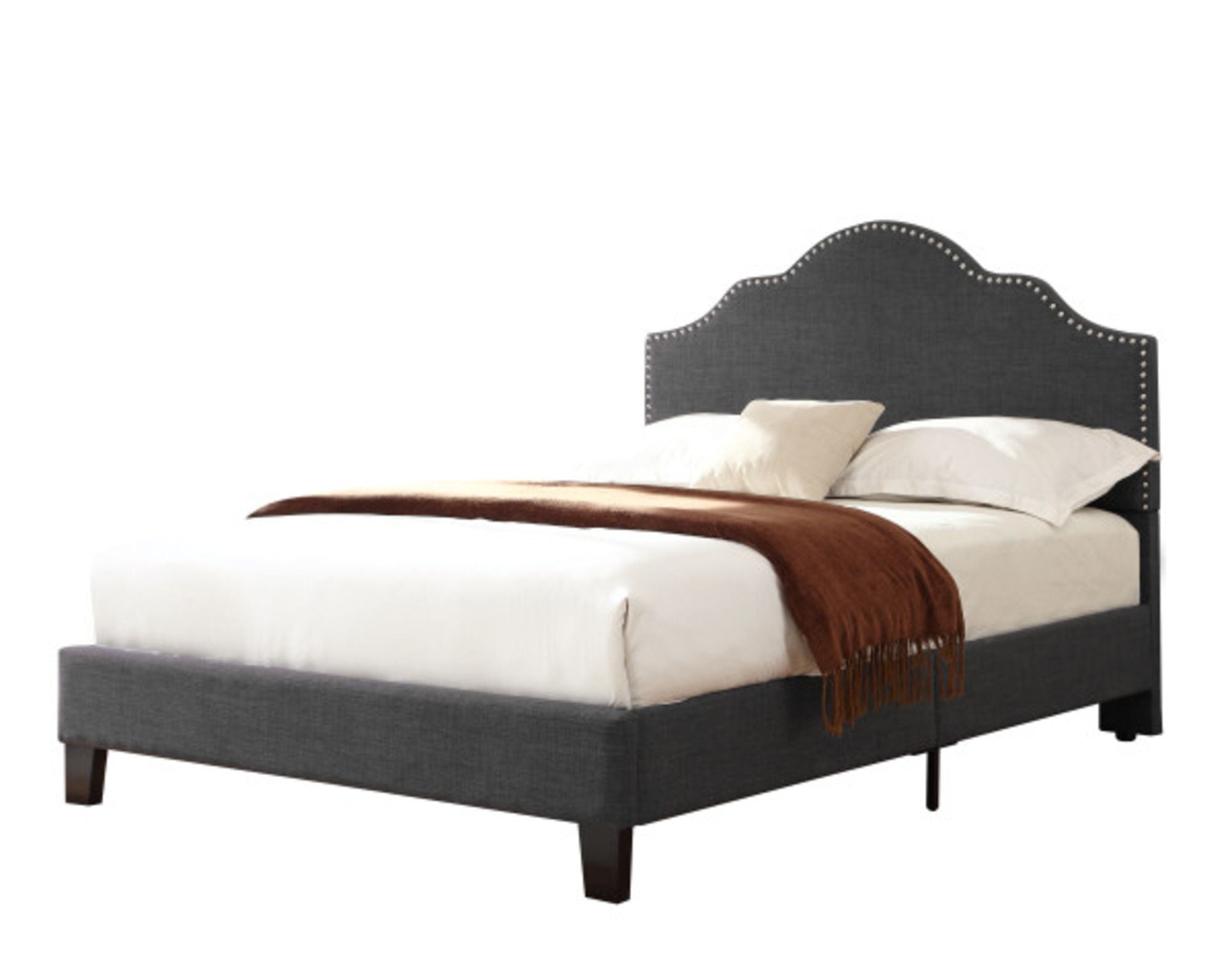 Fabric Upholstered Bed with Padded Headboard – Full or Queen, Gray or Dark Gray