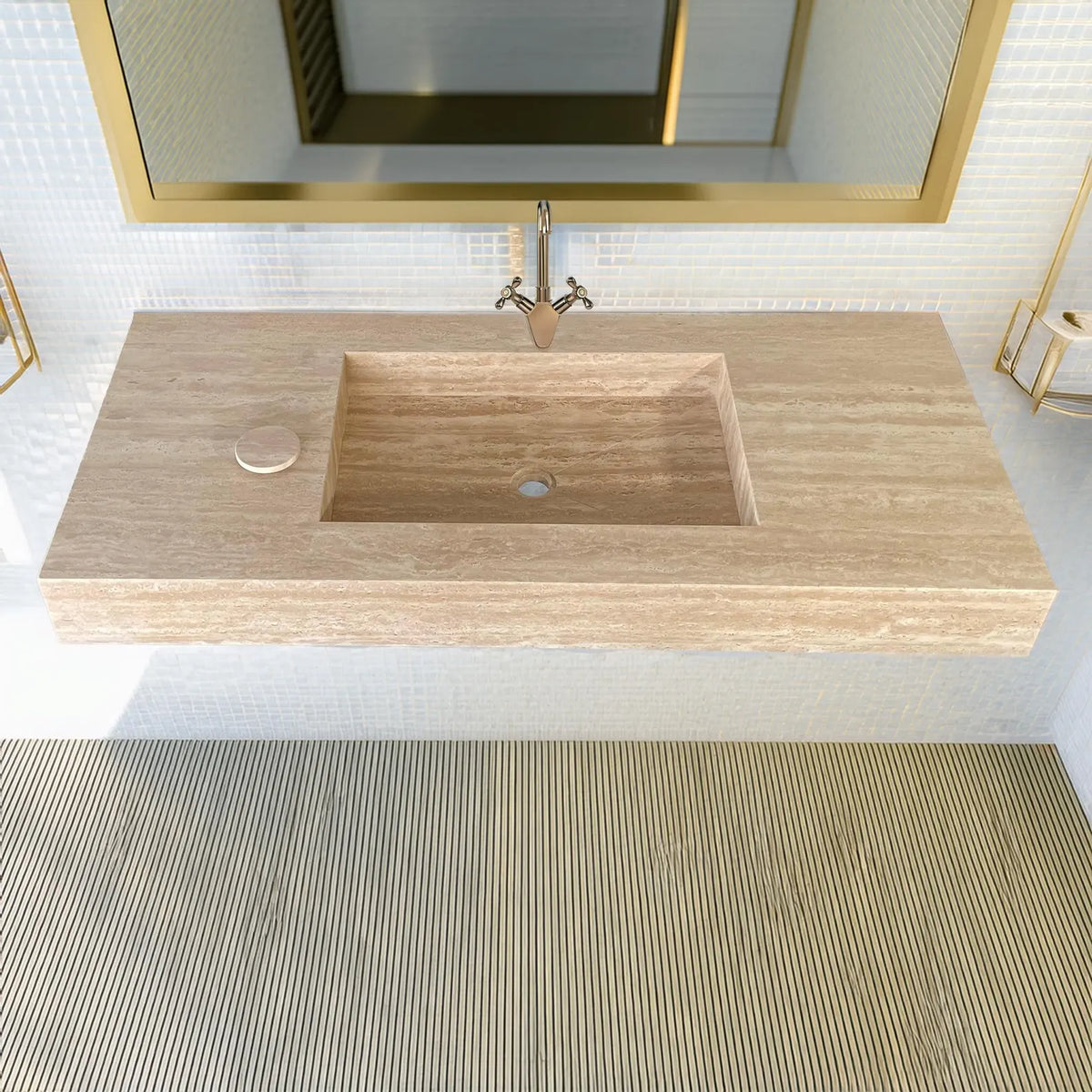 HANDCRAFTED CUSTOM TRAVERTINE SINK (TR-072)
