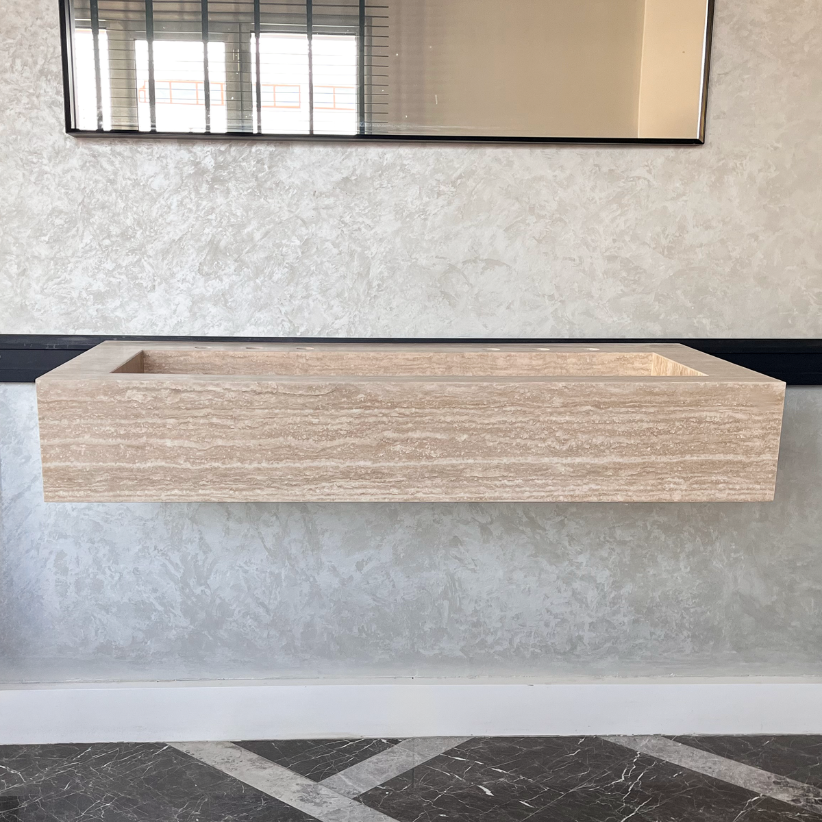HANDCRAFTED CUSTOM TRAVERTINE SINK (TR-081)
