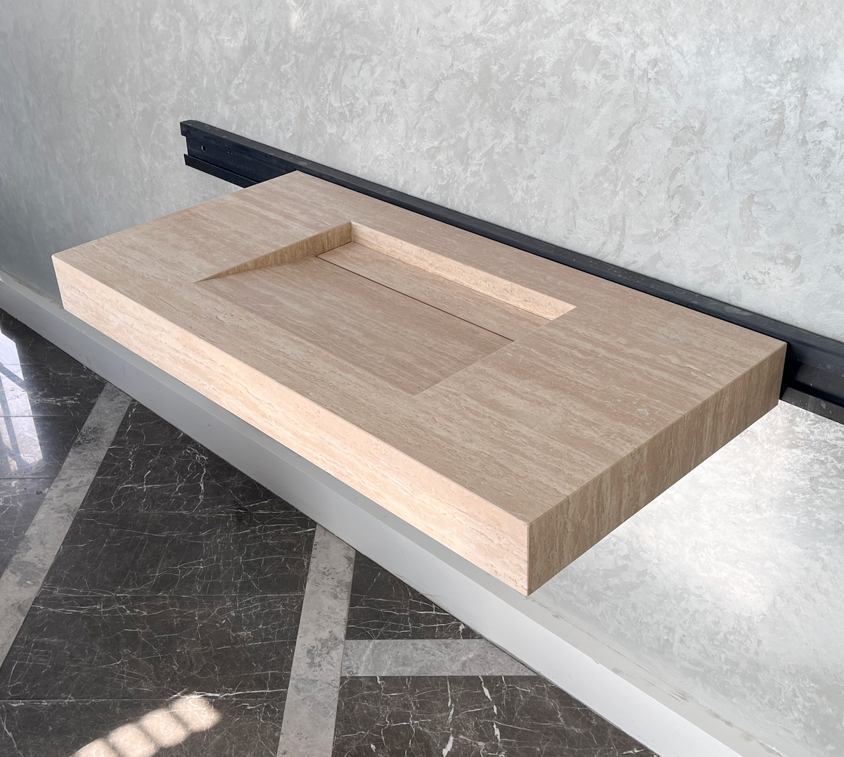 HANDCRAFTED CUSTOM TRAVERTINE SINK (TR-061)