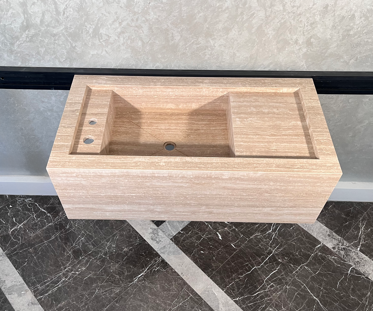 HANDCRAFTED CUSTOM BEIGE TRAVERTINE SINK (TR-087)