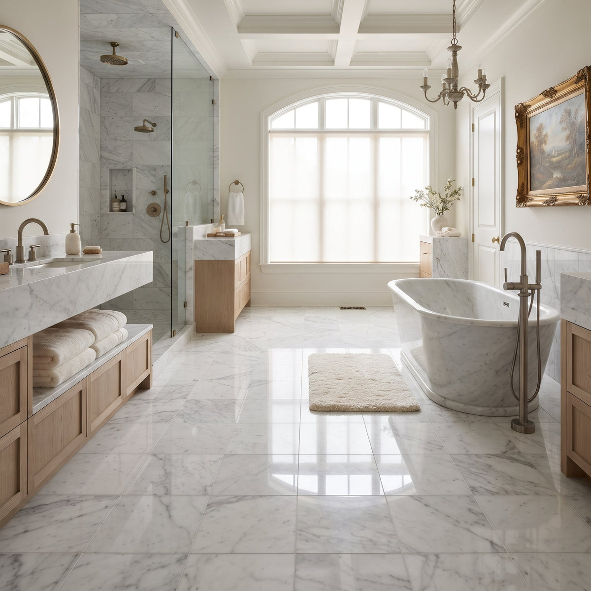 Italian Carrara Polished Marble Tiles 18x18