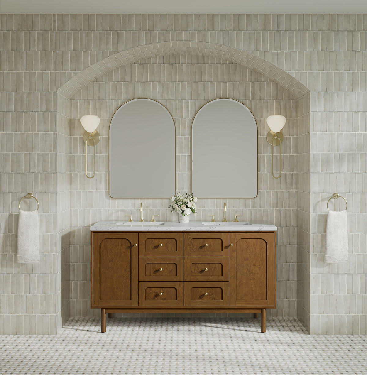 James Martin Laurent 60" Dual Mount Double Bathroom Vanity, Honey Oak