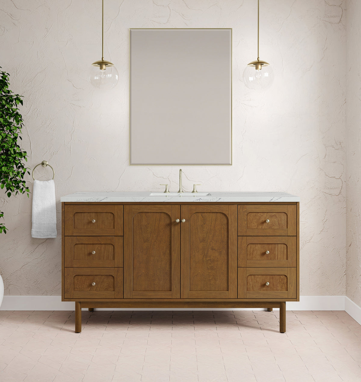 James Martin Laurent 60" Dual Mount Single Bathroom Vanity, Honey Oak