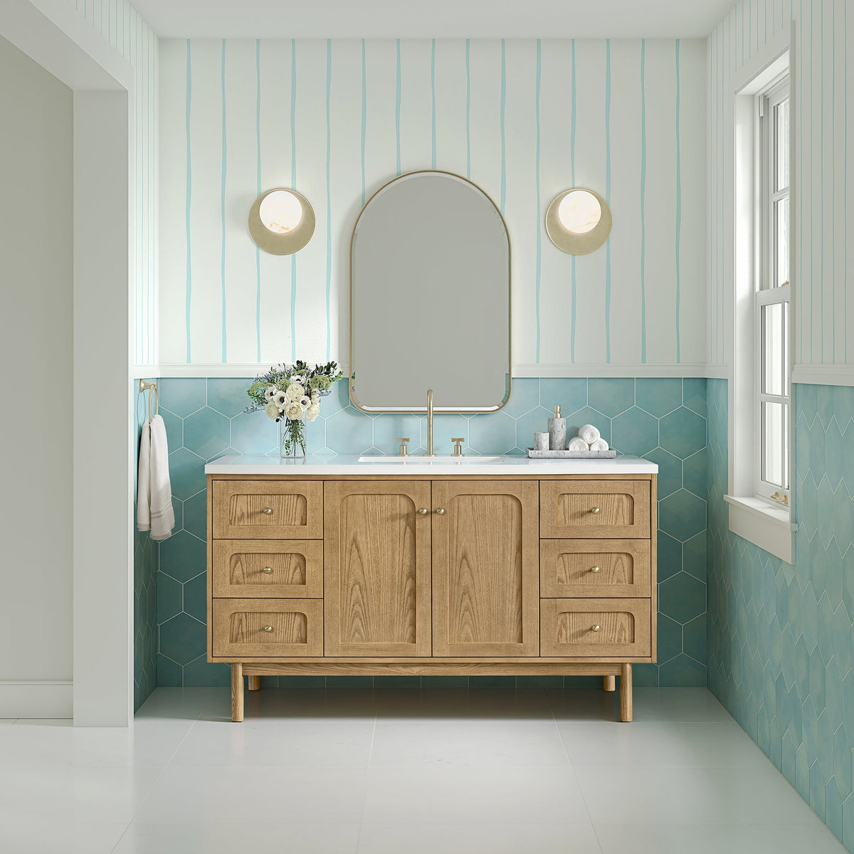 James Martin Laurent 60" Dual Mount Single Bathroom Vanity, Light Natural Oak