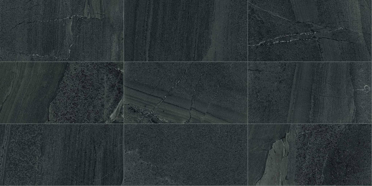 Milestone West Black Stone Look Porcelain Tiles 12x24