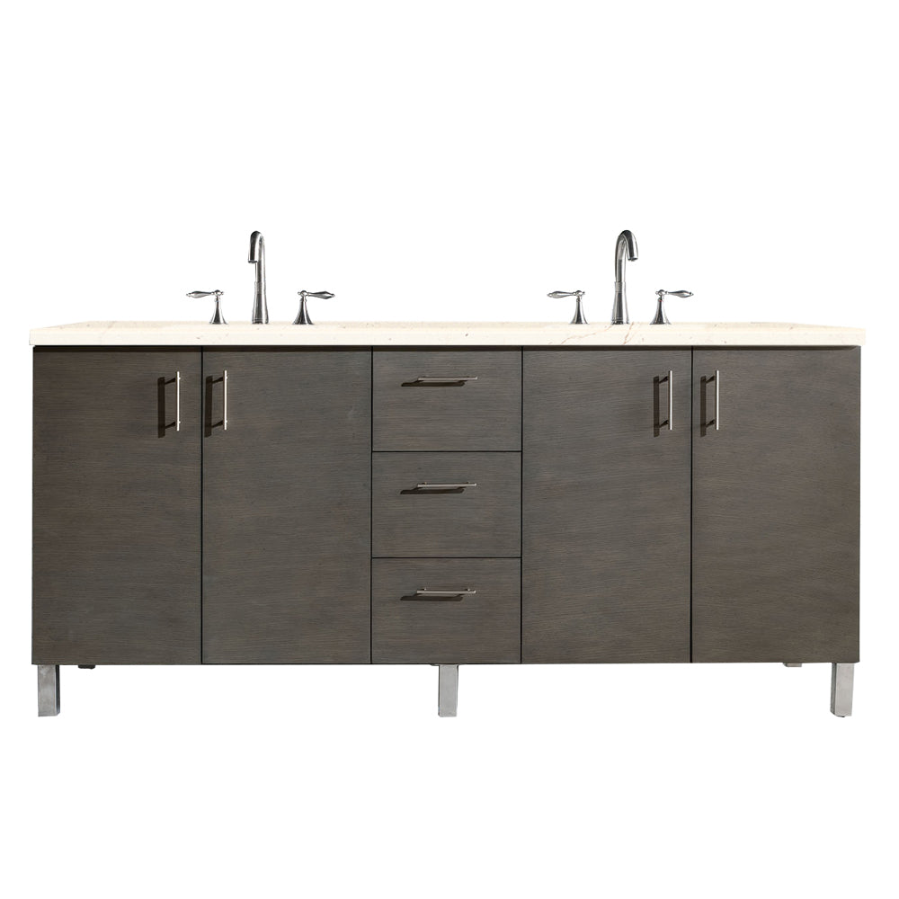 James Martin Metropolitan 72" Dual Mount Double Bathroom Vanity, Silver Oak