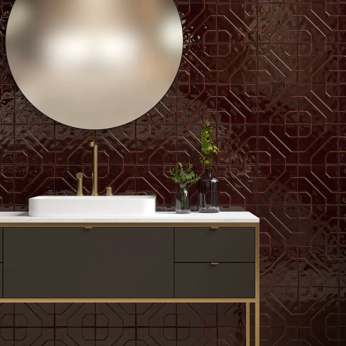 Red Glossy Ceramic Accent Tiles 8x8