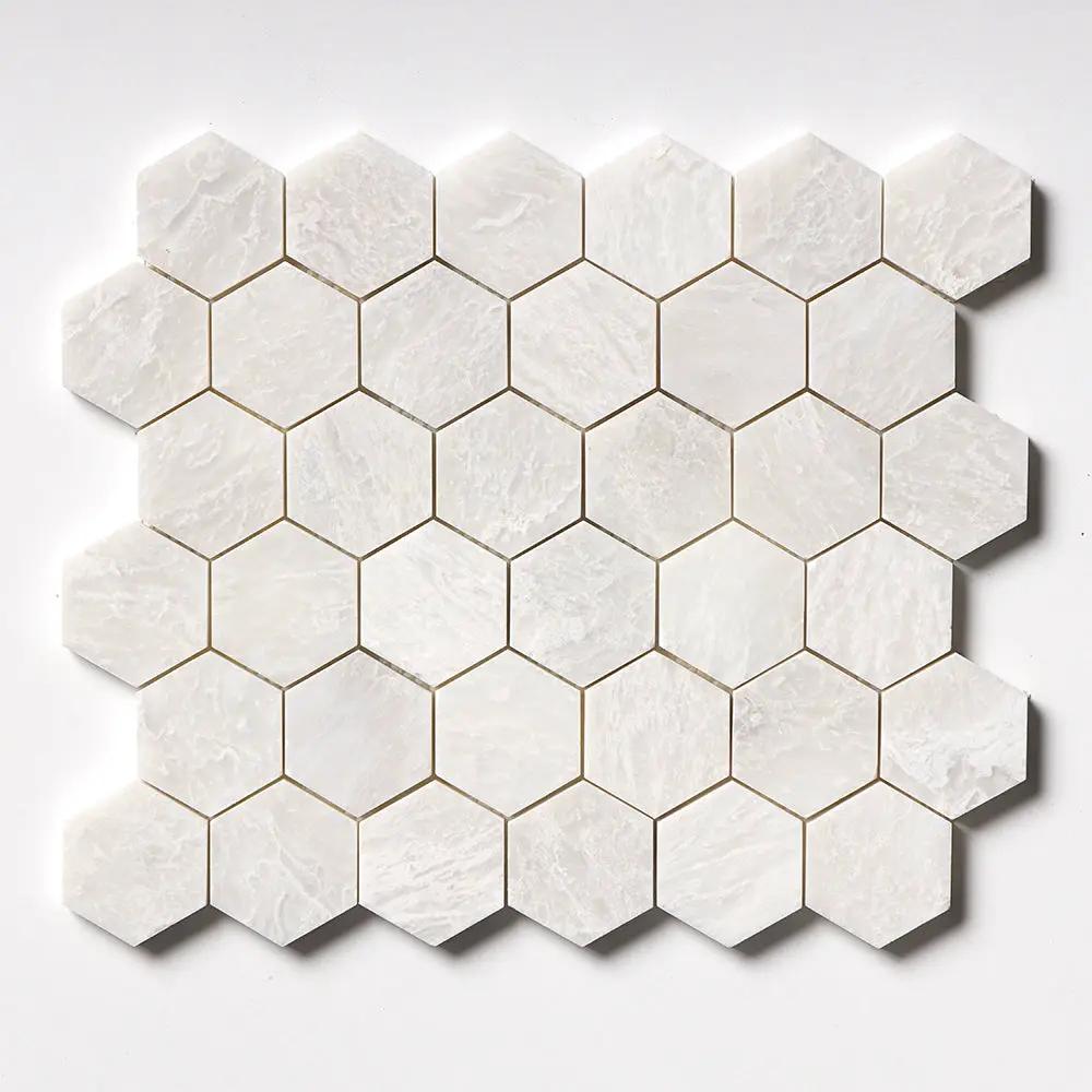 Siberian White Polished Hexagon Marble Mosaics 10 3/8x12