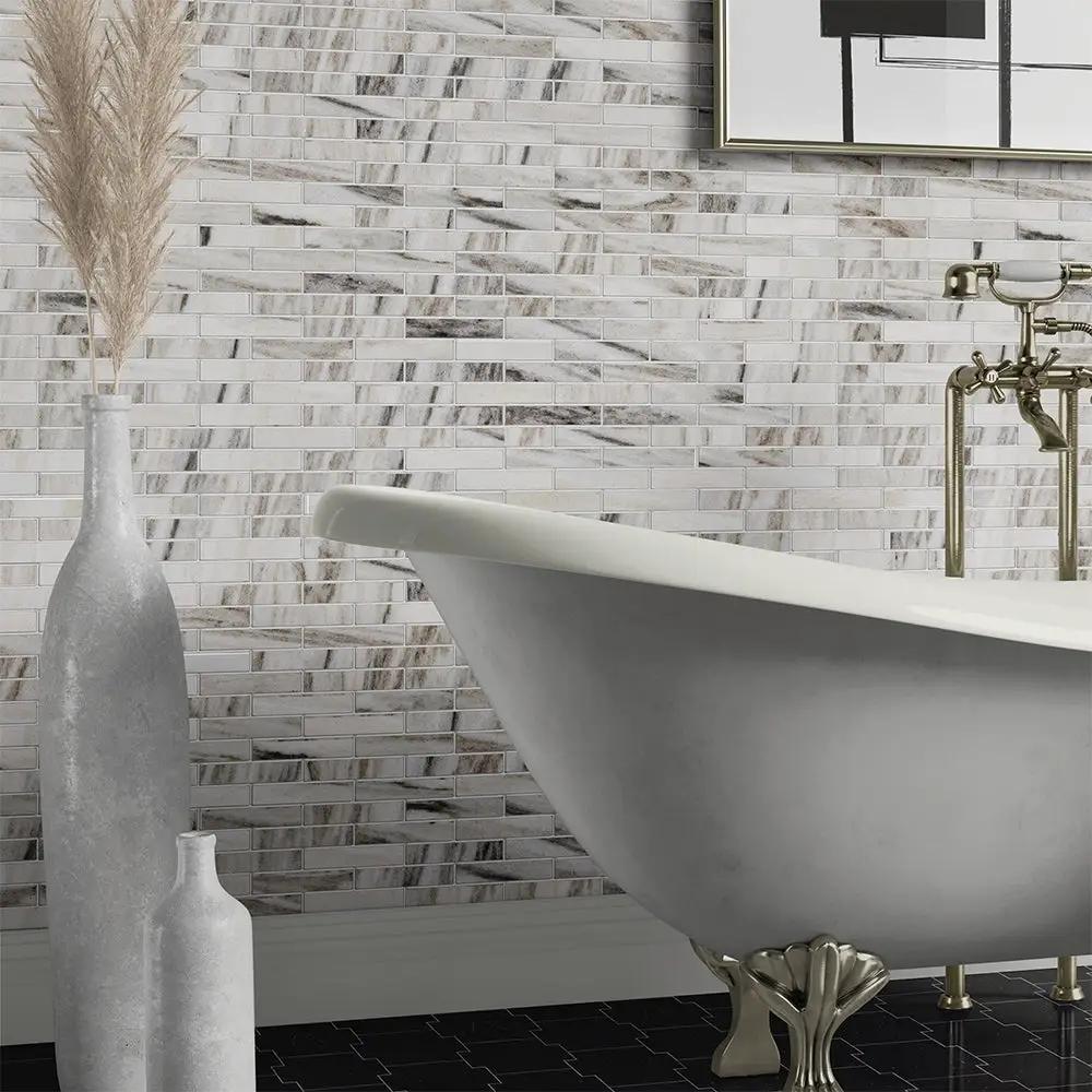 Silver Sky Polished 1 1/4x6 Marble Mosaics 12x12