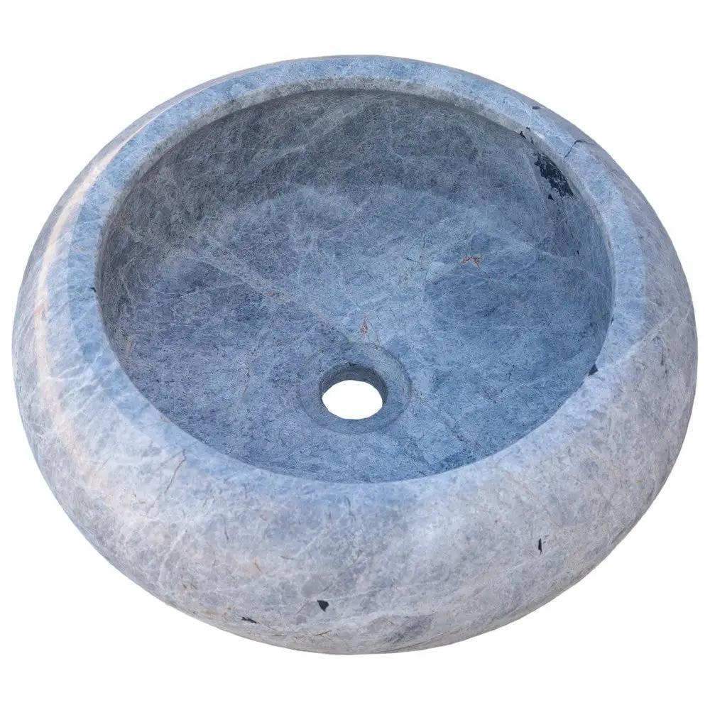 Silver Marble Round Vessel Bathroom Sink 15.5 Inch