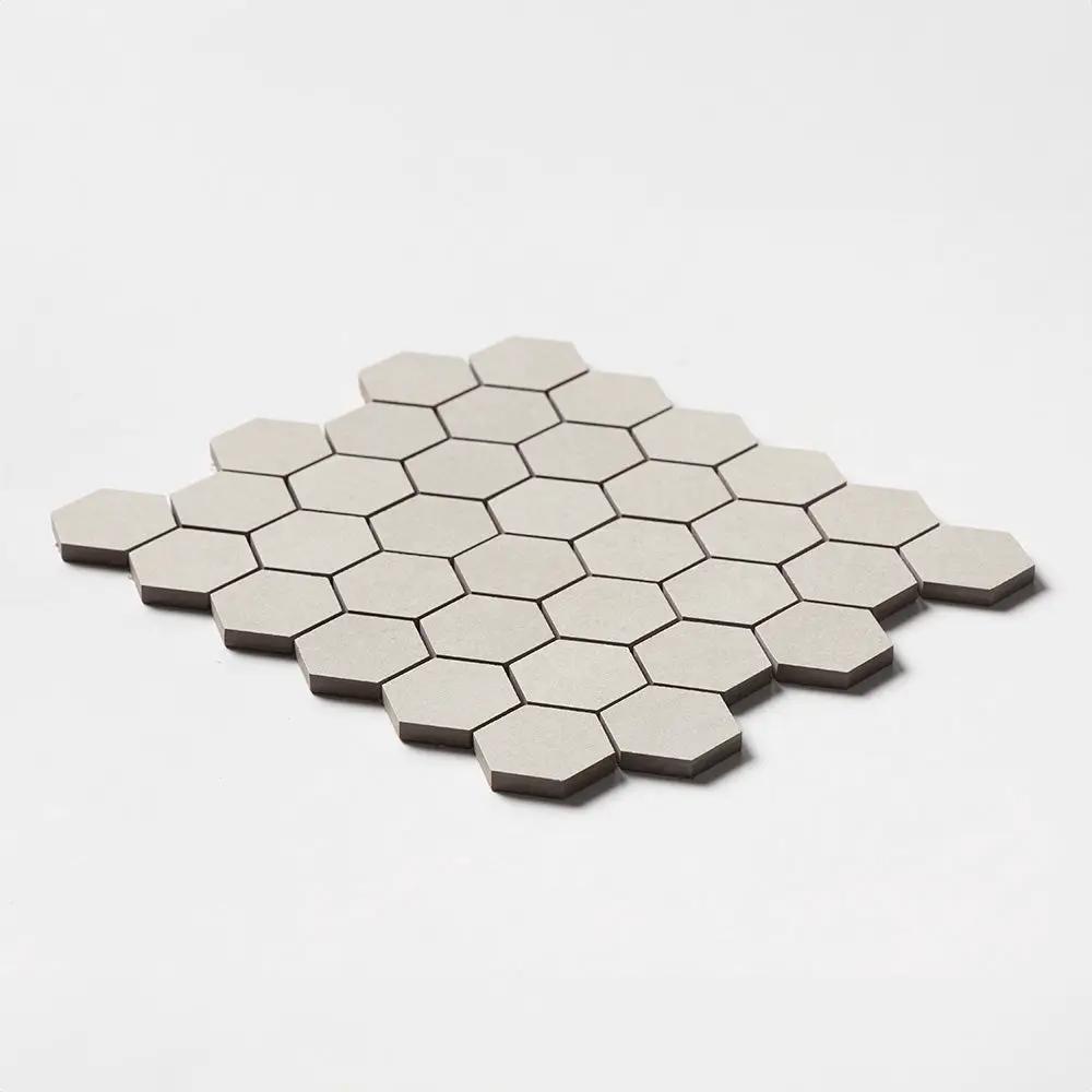 Smoke White Hexagon 2 Porcelain Mosaics 10 3/8x12