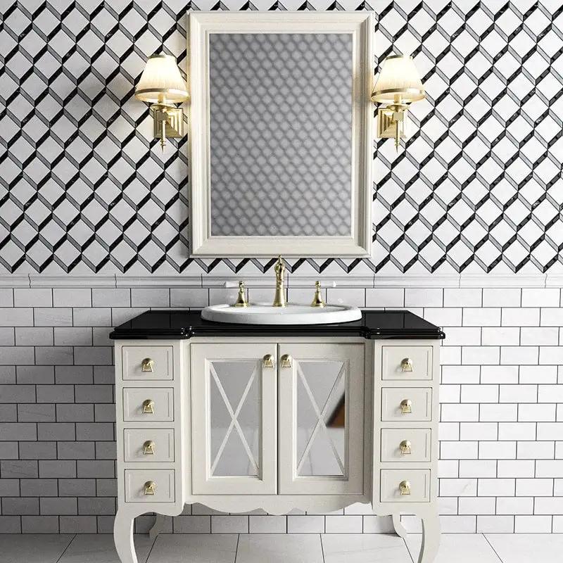 Snow White, Allure Multi Finish Steps 3d Marble Mosaics 11 7/8x12 1/2