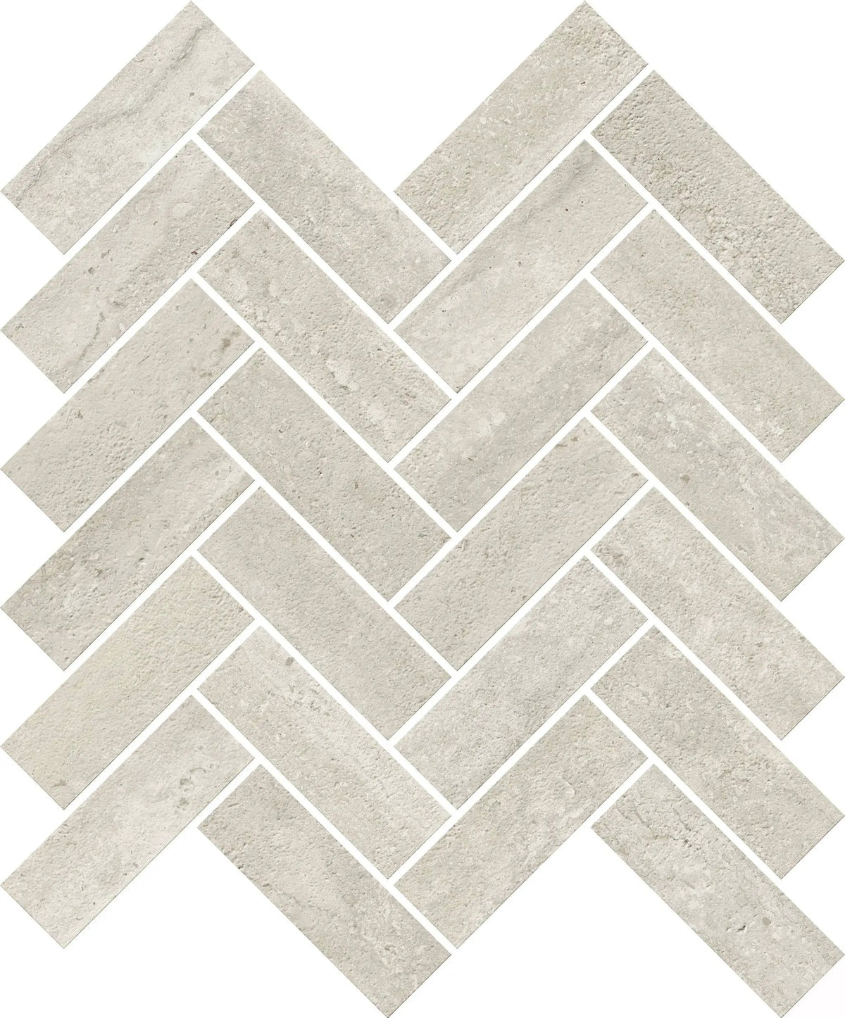 Trail Vein Cut Grey Herringbone Travertine Look Porcelain Mosaics 12x12