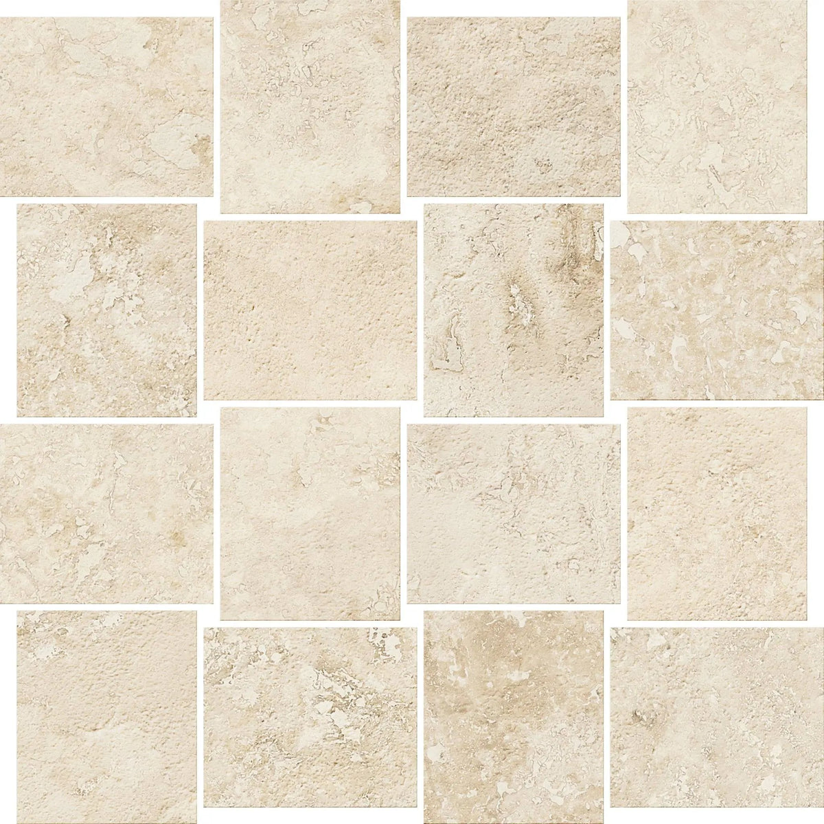 Trail Cross Cut Ivory Mosaic B Travertine Look Porcelain Mosaics 12x12