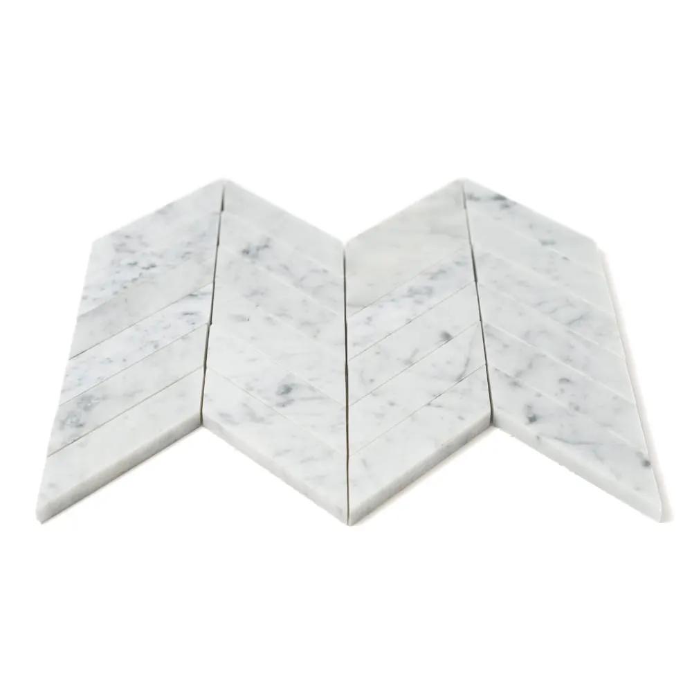 White Carrara Honed Chevron Marble Tiles 10x13