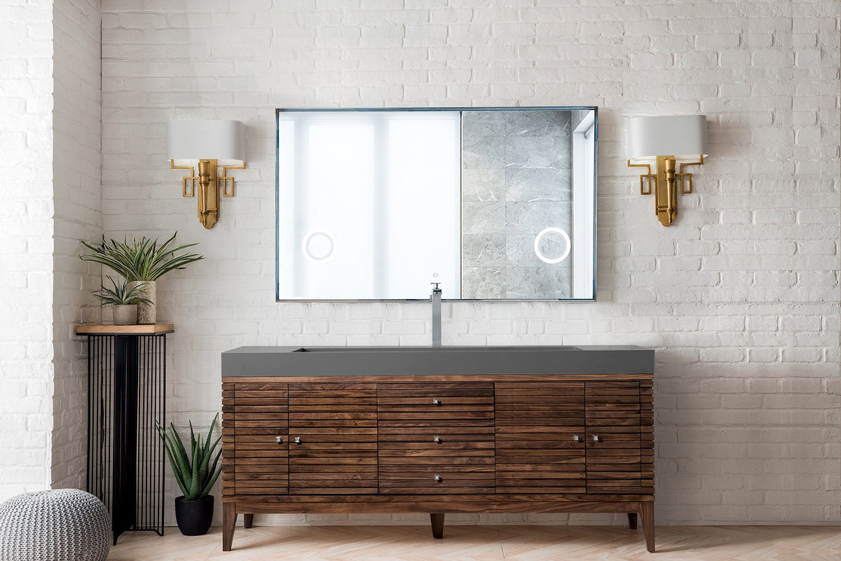 James Martin Linear 72" Single Bathroom Vanity, Mid-Century Walnut